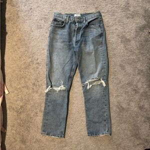 Agolde Women’s Blue Distressed Straight Jeans